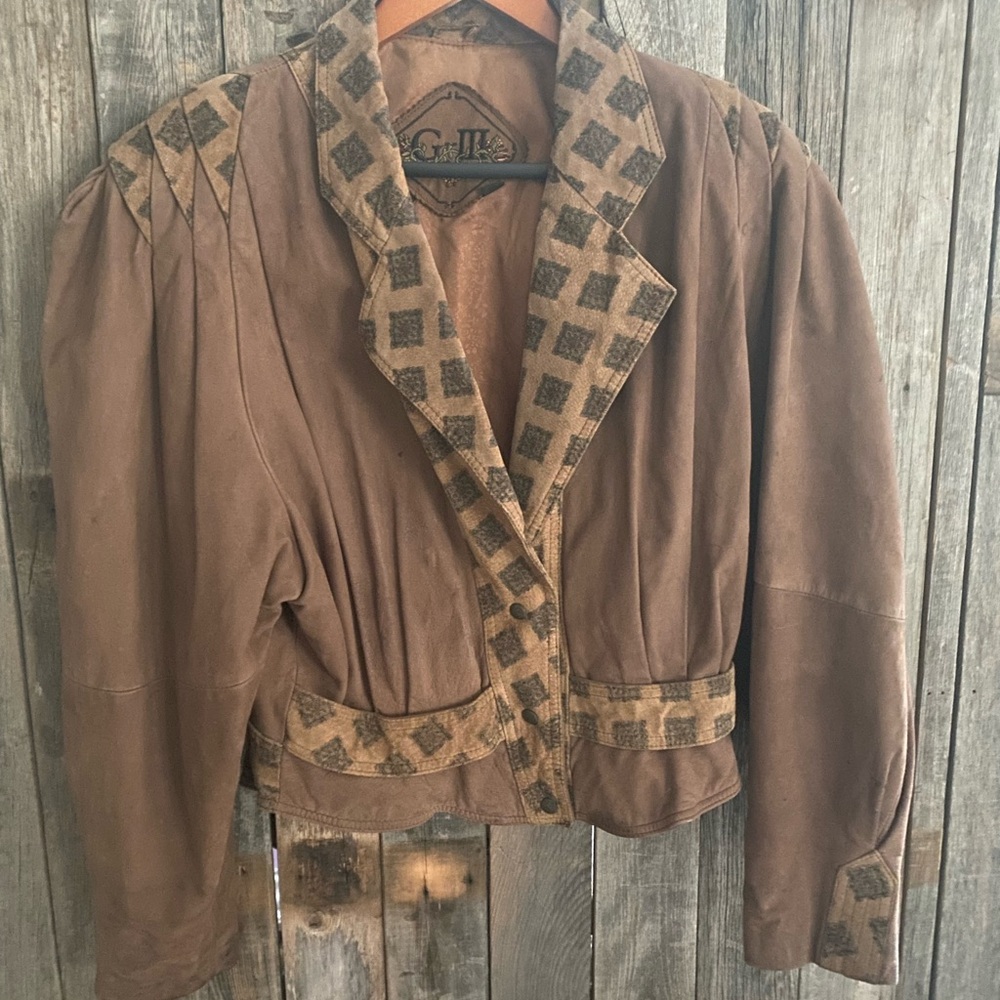 vintage G-III Global Identity brown leather suede bomber jacket medium